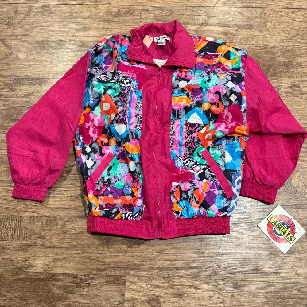 Vintage 90s Slate women's abstract pattern nylon windbreaker jacket Med 1991 NEW